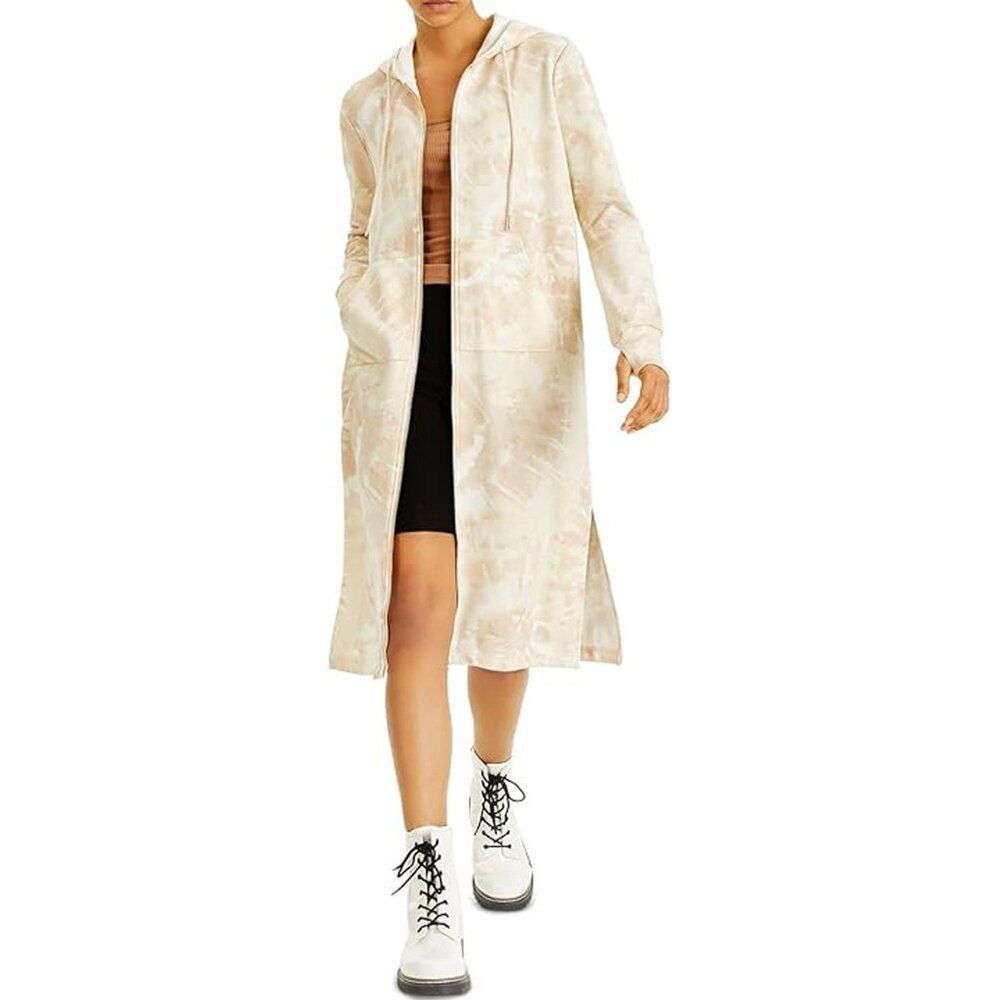 NWT I.N.C International Concepts Womens Tie-Dye Maxi Length Hoodie, Beige, S